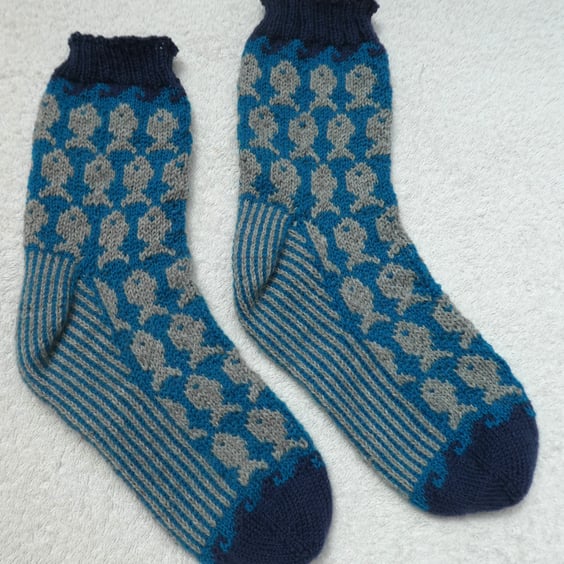 School of Fish Sock Knitting Pattern PDF. Socks 4ply Knitting.  PDF Pattern.