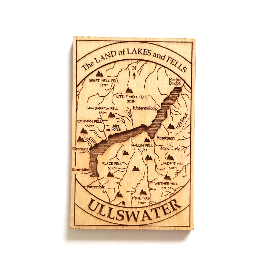 Ullswater Lake District Rectangular Wooden Laser Etched Magnet