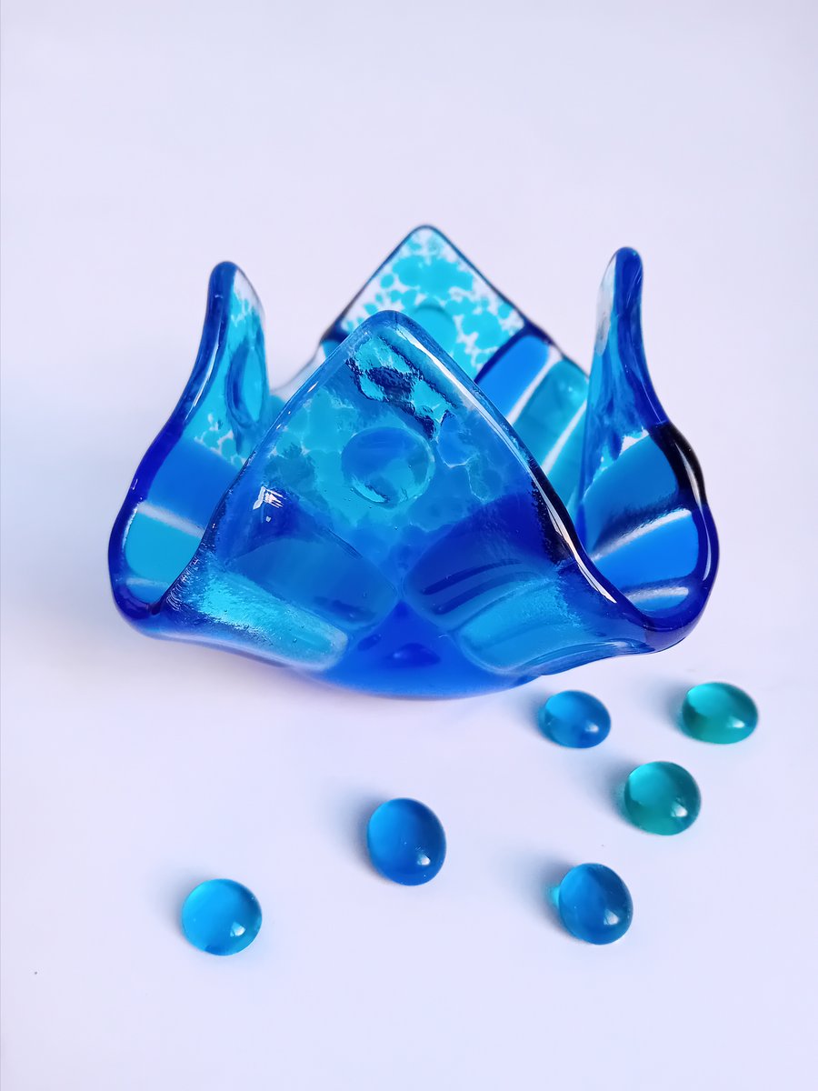 Blue Fused Glass Tealight Holder