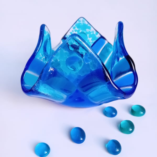 Blue Fused Glass Tealight Holder