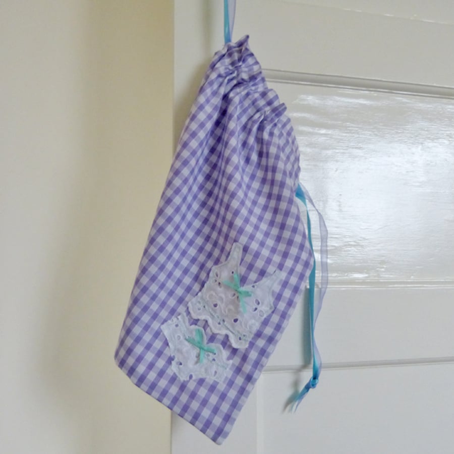 Lilac gingham smalls laundry bag