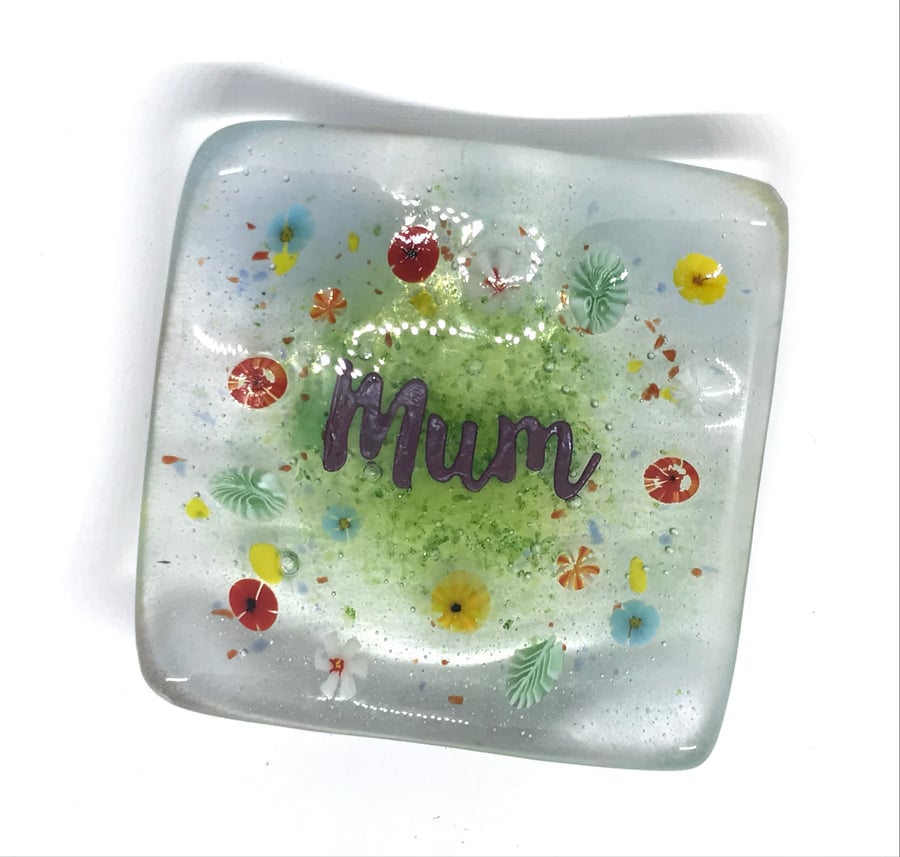 Fused Glass Trinket Dish - mum