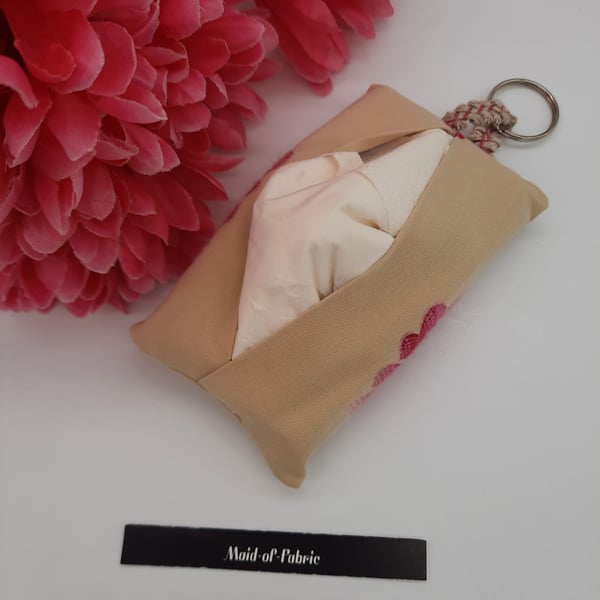 Keyring tissue holder,  free uk delivery pink flower fabric