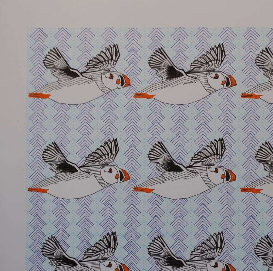 Limited edition and signed Giclee print of 'A Puffin circus' by Ann-Marie Ison. 