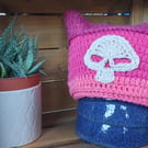 Pink ombre skull cat ear beanie hat