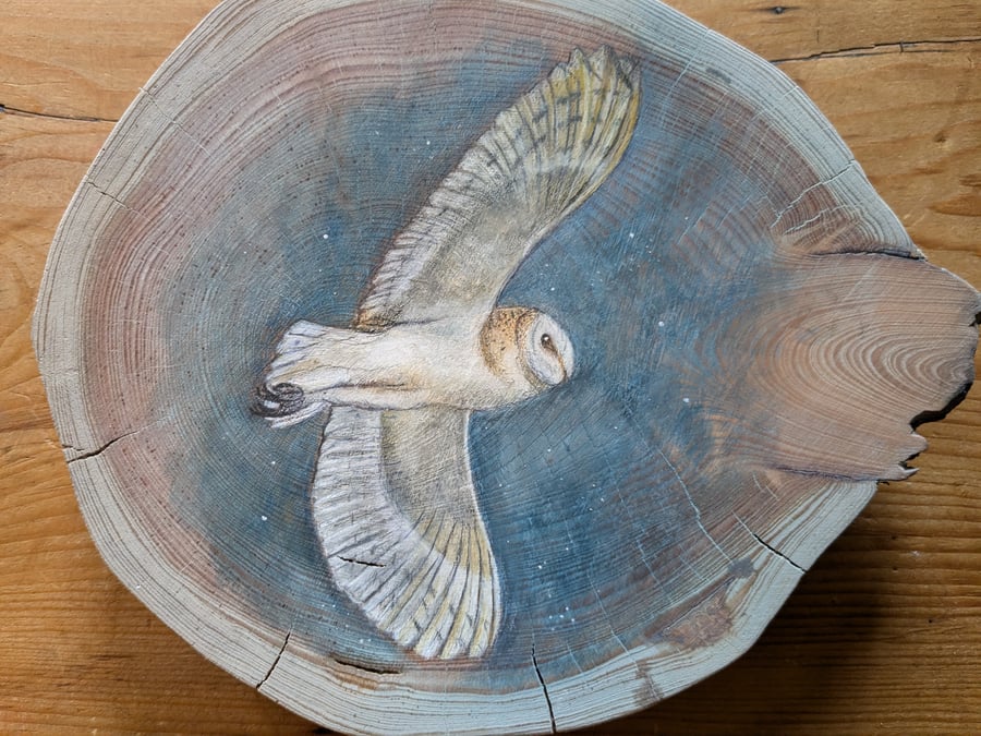 Original Barn Owl painting on reclaimed and repurposed wood