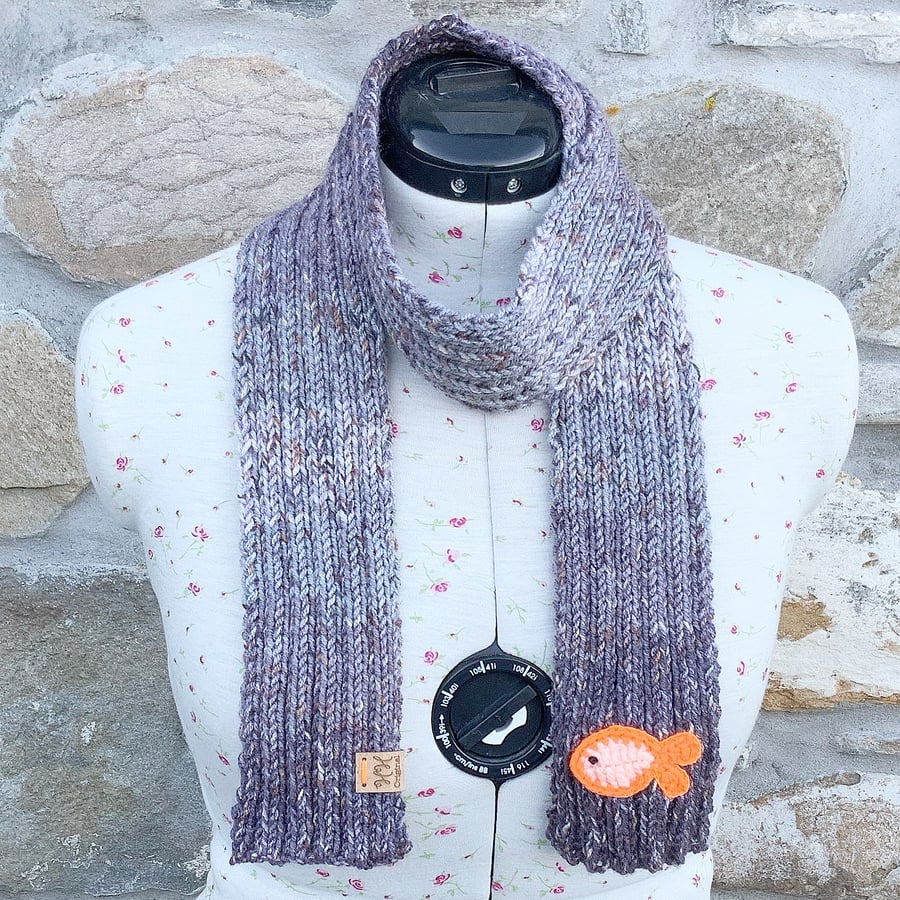 Child’s Scarf. Short Scarf For Adults. Knitted Scarf. Woollen Scarf. Goldfish.