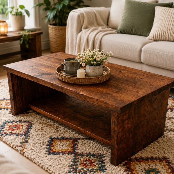 Handmade Rustic Solid Wood Coffee Table Length 90cm