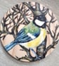 Wooden Coaster Handpainted with a Great Tit bird amongst the branches.   - Image 7