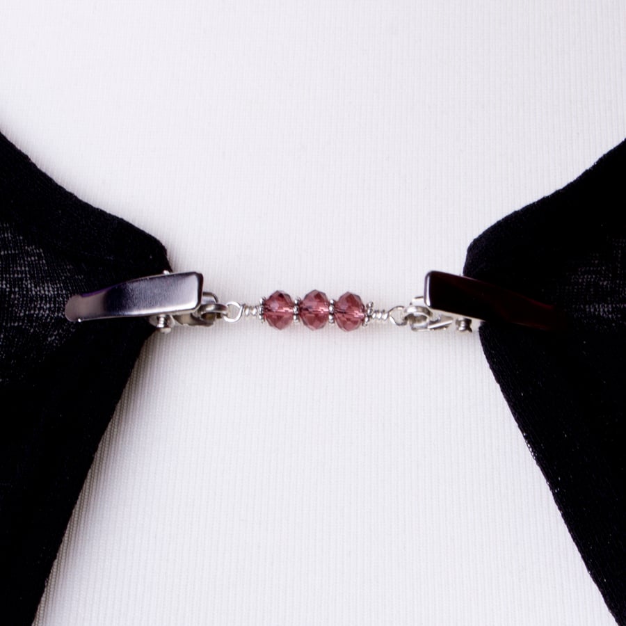 Purple cardigan clip - Pretty beaded sweater guard - Shawl or pashmina pin 