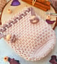 Crochet Drawstring Pouch - Favour Bag, Table Favour, Beige-Cream & Brown String - Image 2