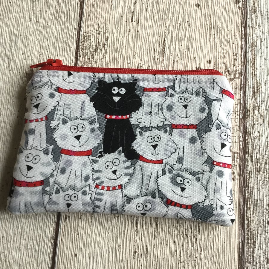 Cat Themed Fabric Zipped Coin Purse