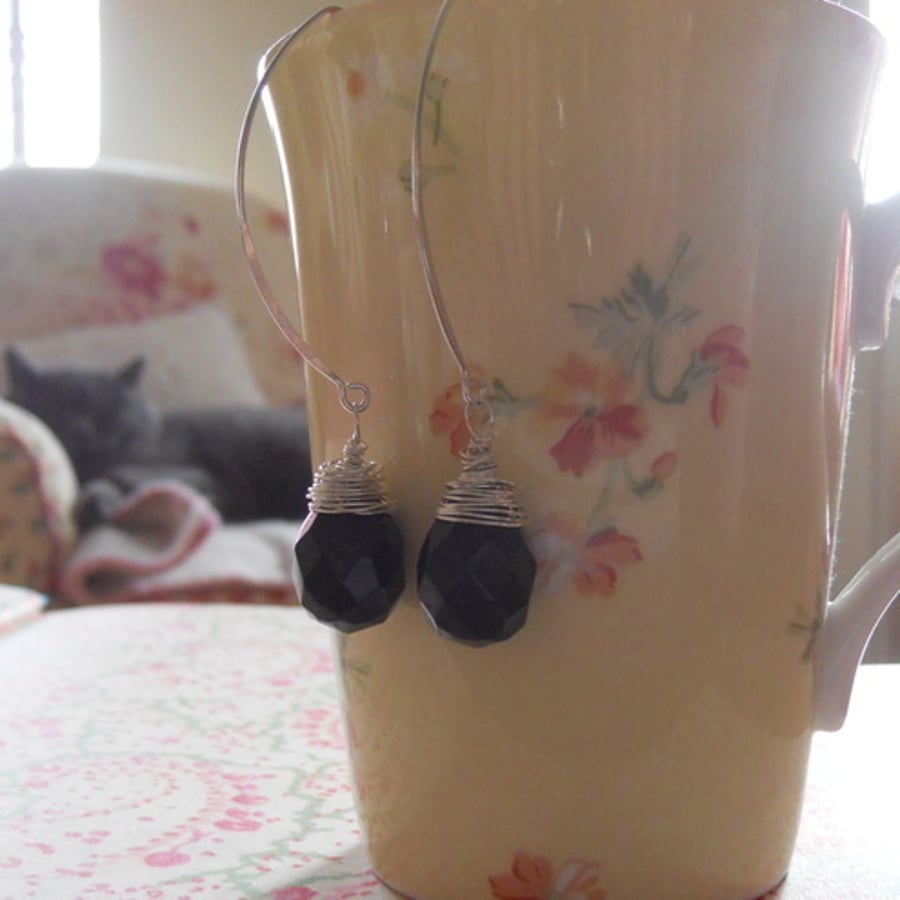 ♥ Black Onyx drop faceted earrings