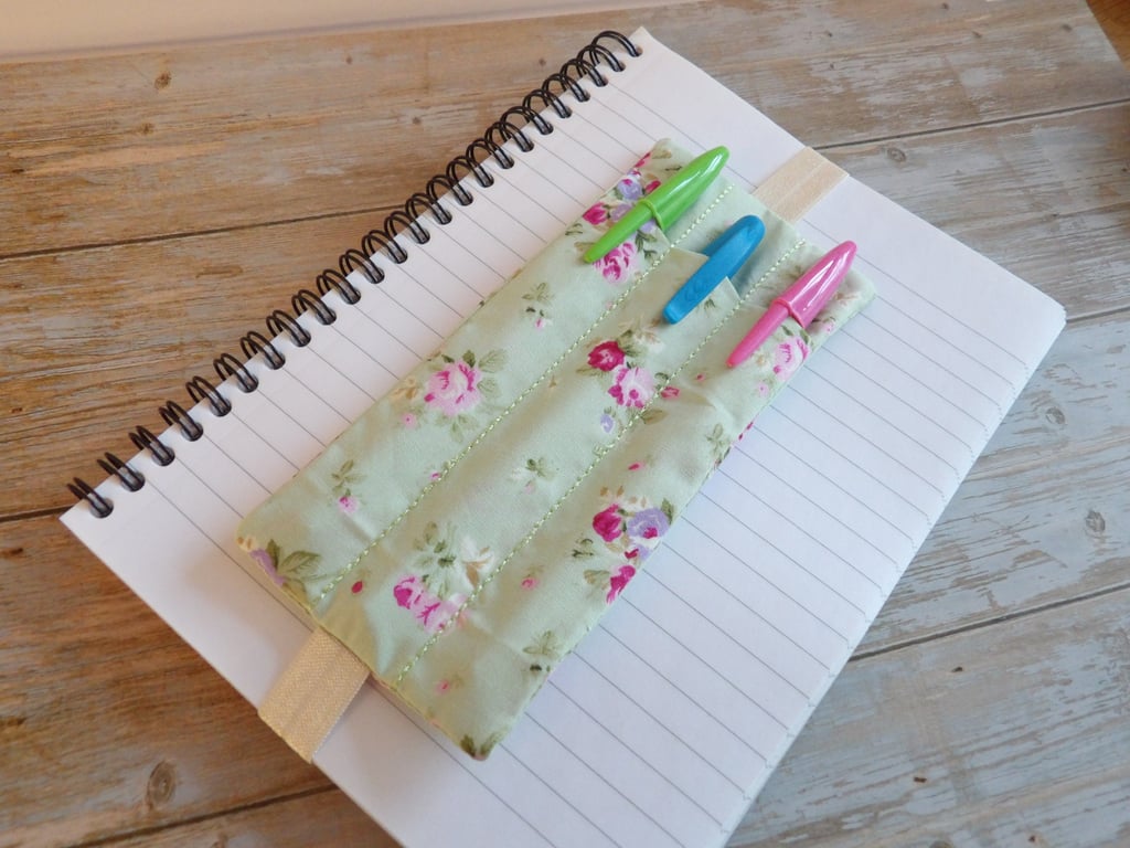 Pretty floral pen holder bookmark elasticated A5 size 