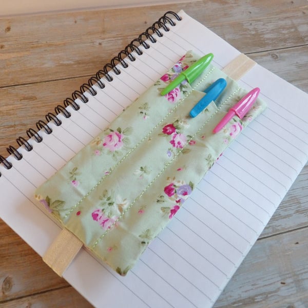 Pretty floral pen holder bookmark elasticated A5 size 