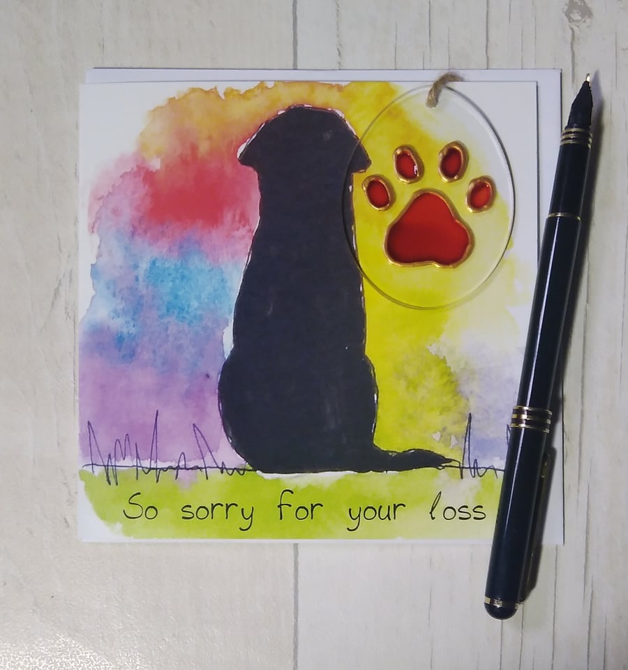 Labrador sympathy card and paw print sun catcher gift.