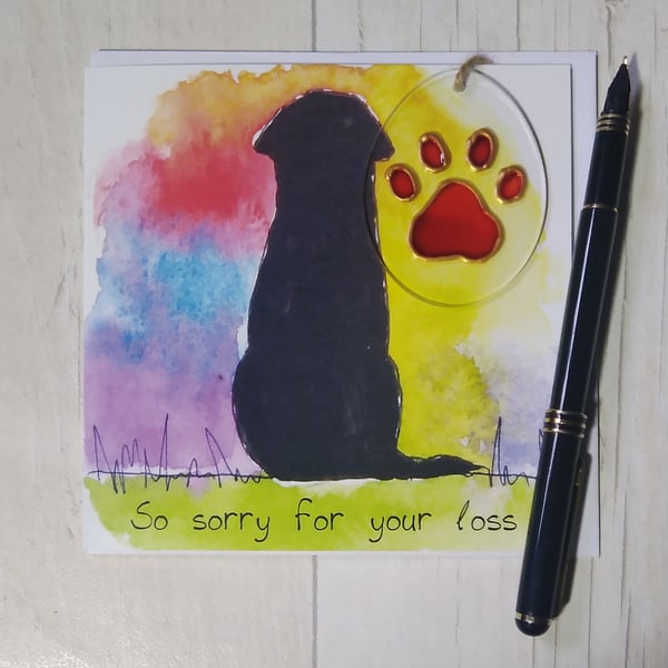Labrador sympathy card and paw print sun catcher gift.