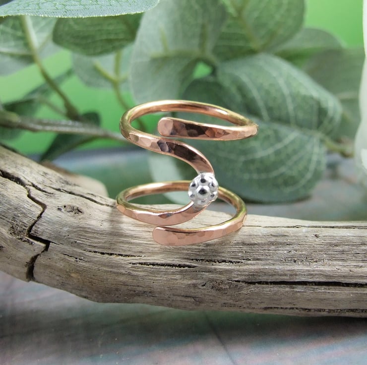 Copper wrap around ring with Sterling Silver Ac... - Folksy