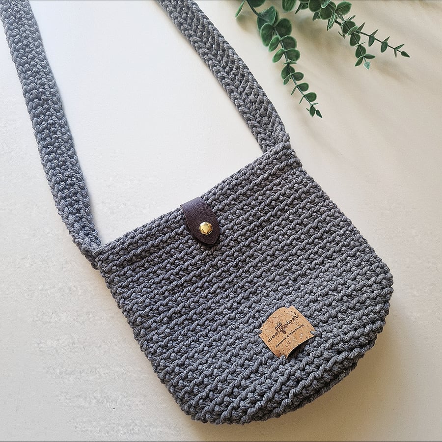 Small Crossbody Crochet Phone Bag in Grey. Unique gift for her.  