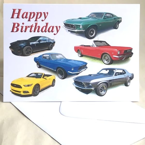 Ford Mustang American Cars - Birthday, Anniversary, Thanksgiving or Plain card
