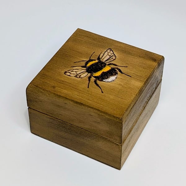 Small wooden box, pyrography bee, ring or trinket box for a bee lover