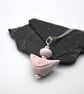 pink lampwork glass and ceramic bird necklace