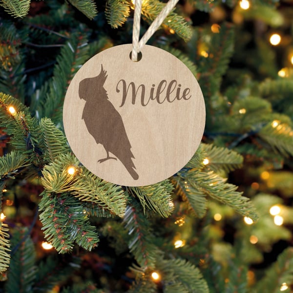 Bird Cockatoo Pet Gift Personalised Name Christmas Gift Tag Christmas Bauble