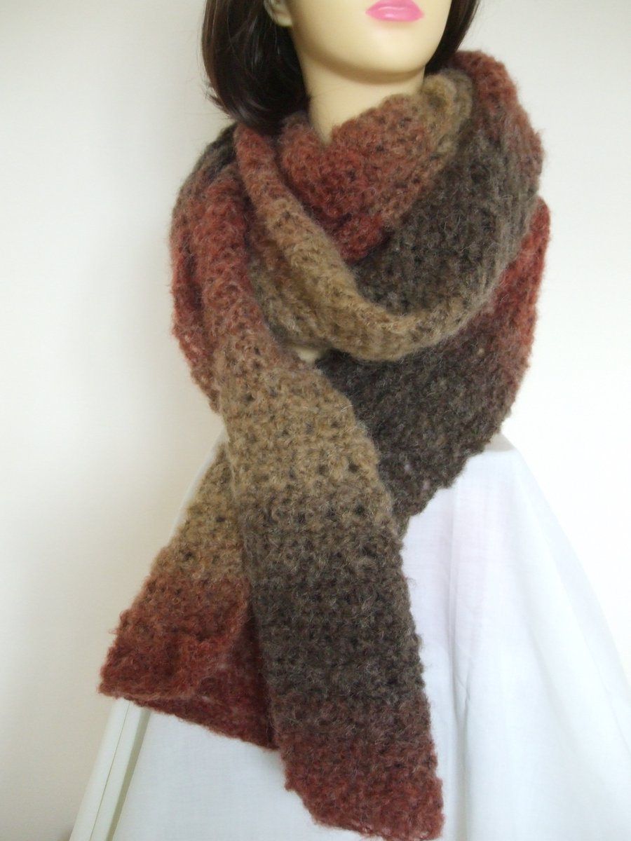 Crocheted Long scarf in Shades of Autumn