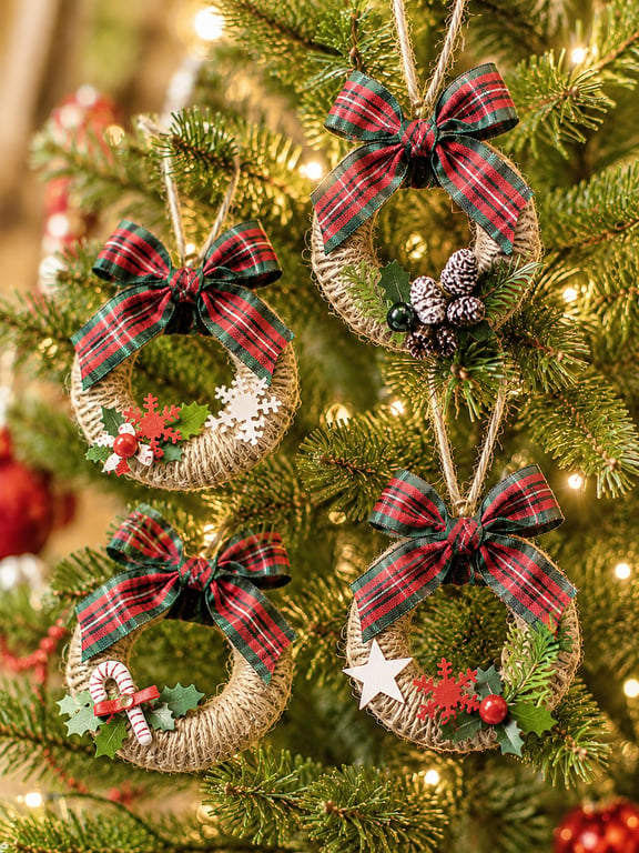 Set of 14 Hand Made Rustic Style Mini Christmas Wreaths. 