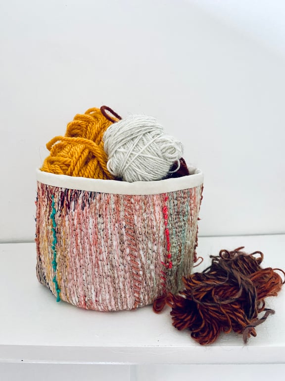 Desk tidy, colourful textile container for storage or plant pot