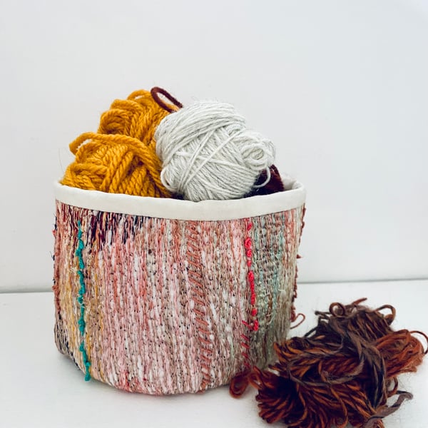 Desk tidy, colourful textile container for storage or plant pot