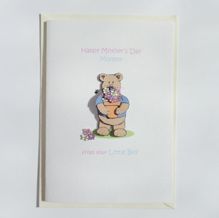 Mother's Day Mummy Card from your little boy Flowerpot Bear