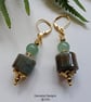 Fancy Jasper & Green Aventurine Huggie Gold Plate Earrings