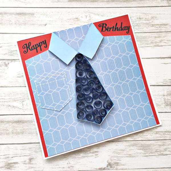 Men’s birthday card - quilled tie and shirt