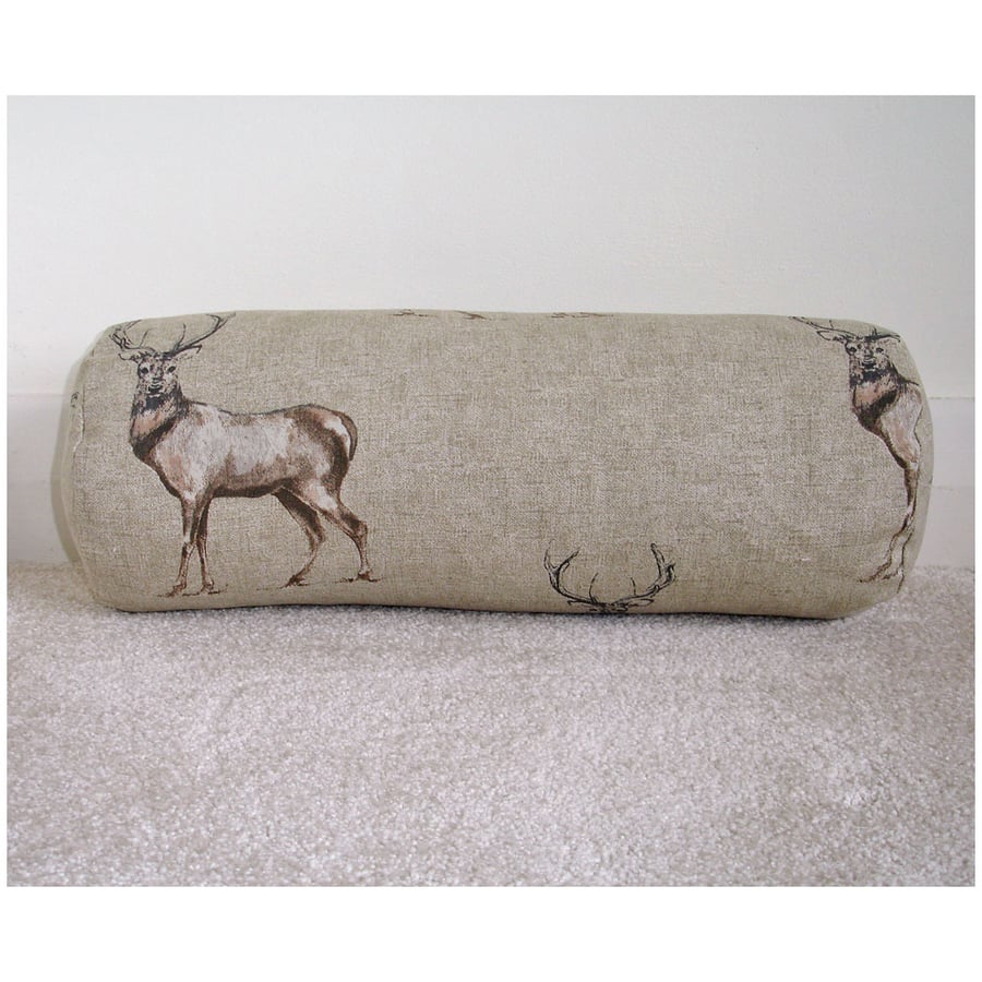 Stag Bolster Cushion Cover 18" x 8" Round Cylinder Roll Pillow Brown Stags