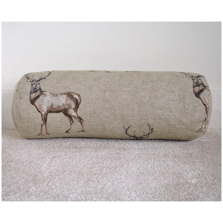 Stag Bolster Cushion Cover 18" x 8" Round Cylinder Roll Pillow Brown Stags