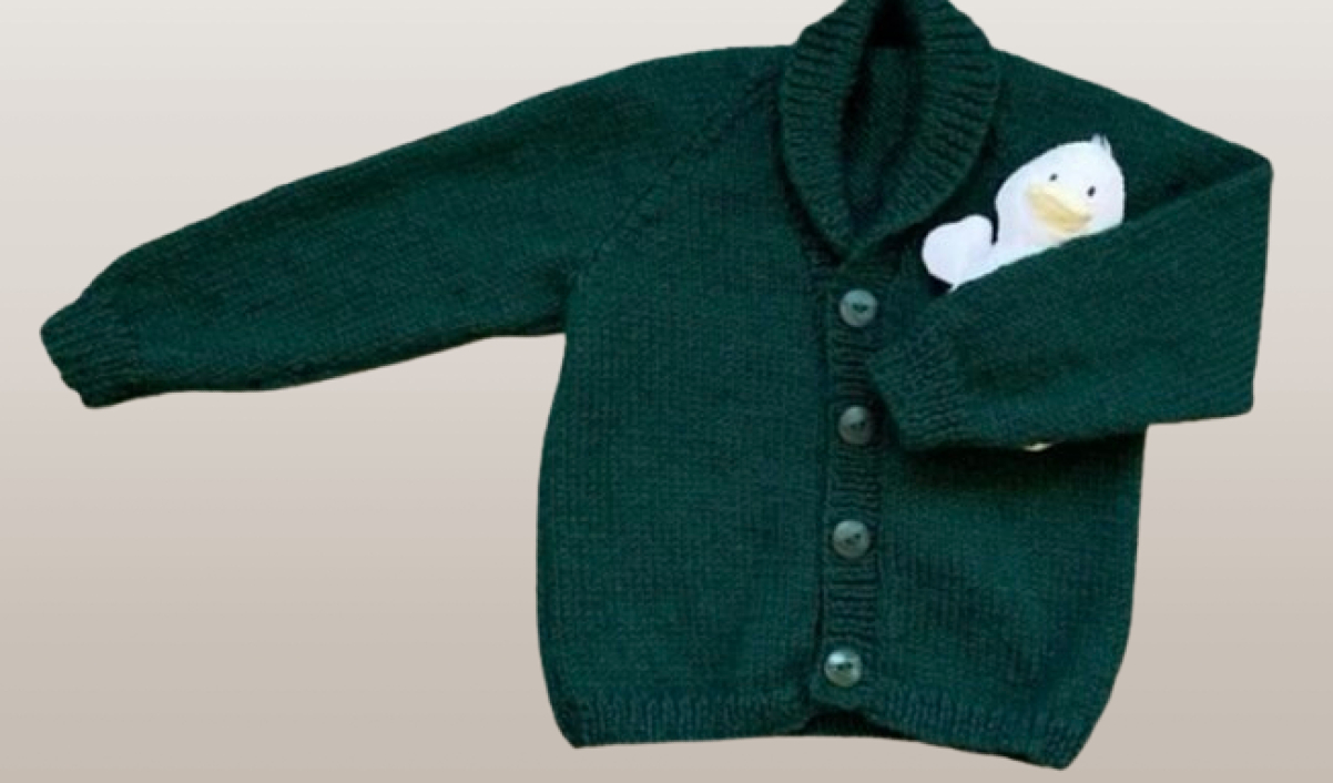 Boys Hand Knitted, Shawl Collar Cardigan in Bottle Green - Fits Age 2-3 years