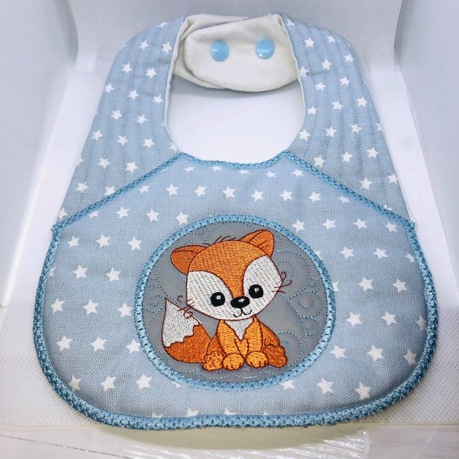 Cute baby bib with embroidered Fox design 