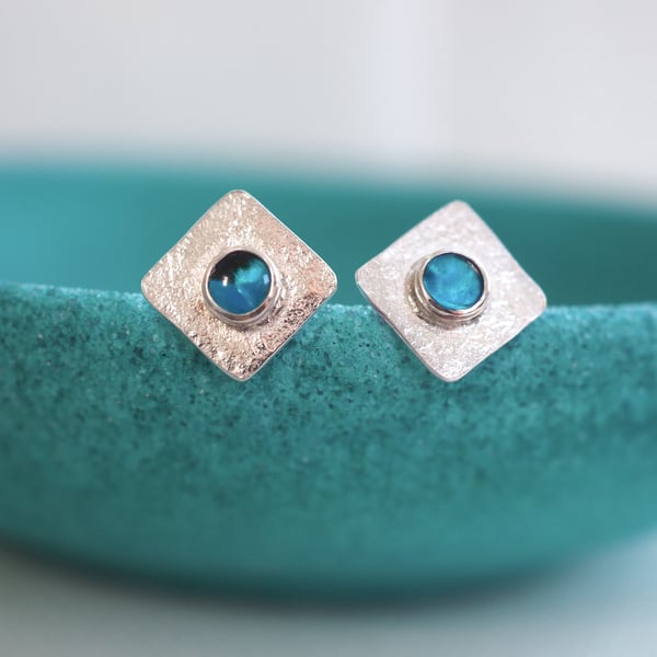 Earrings, Sterling Silver and Abalone Shell Square Stud Earrings