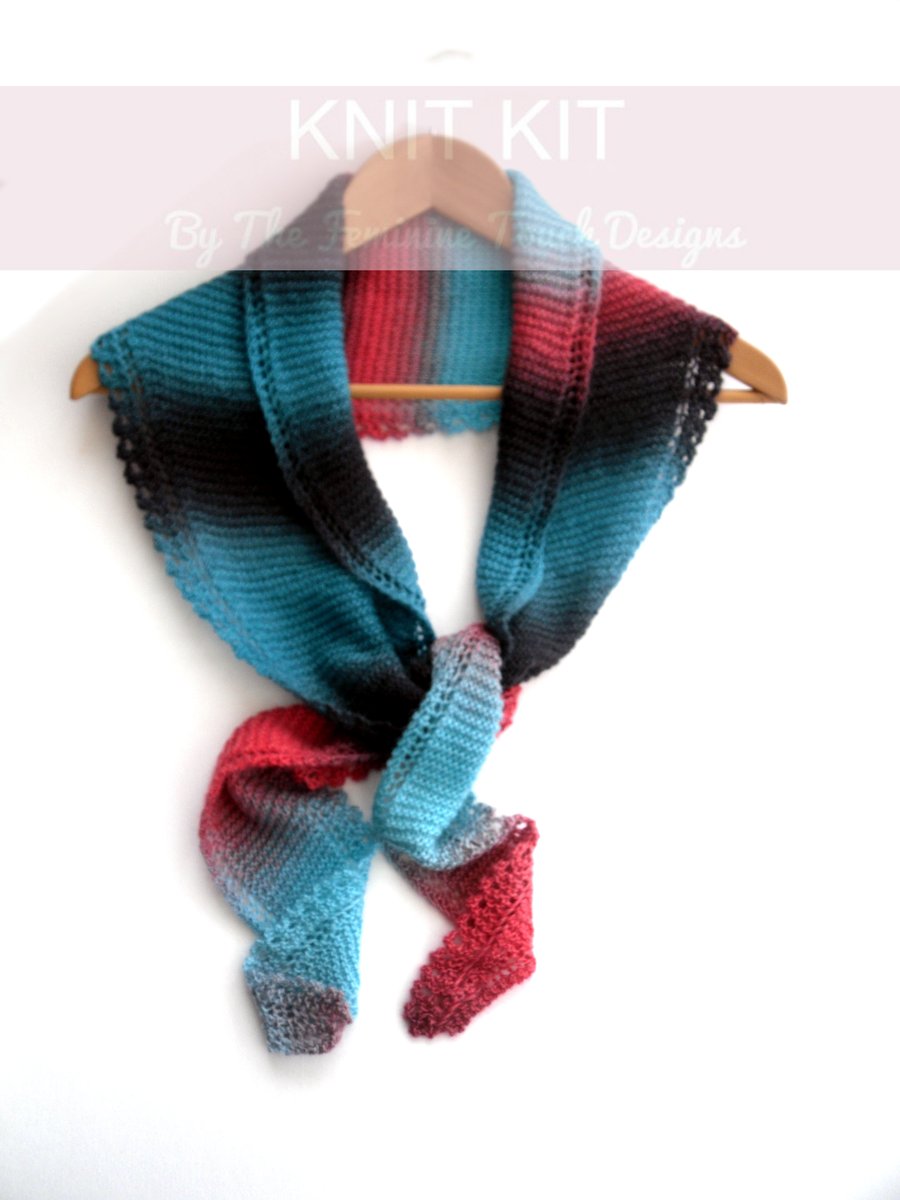 Knitting Kit for Striped Wool & Silk Shawlette 