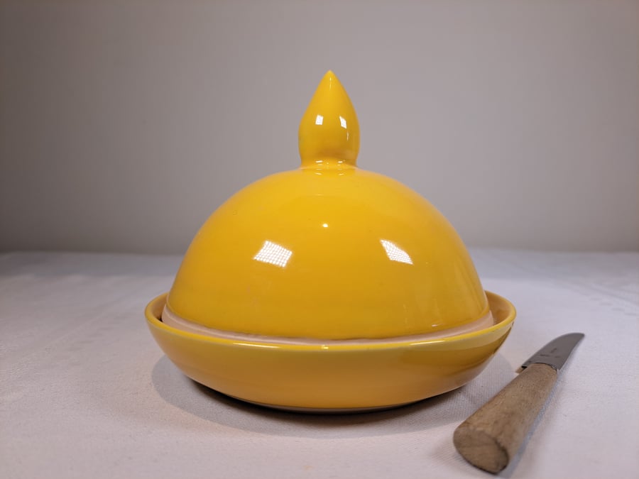 HAND THROWN YELLOW CERAMIC BUTTER DISH