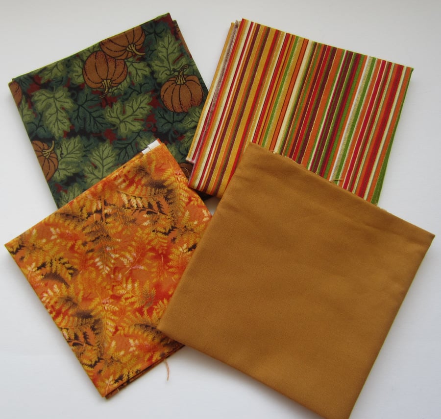 Beautiful Bundle 4 Autumn Fat Quarter Fabric Remnants