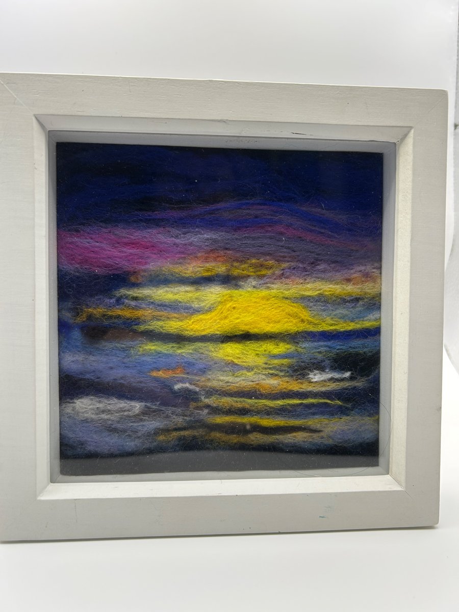 Ocean Sunset ,needle felting original art 