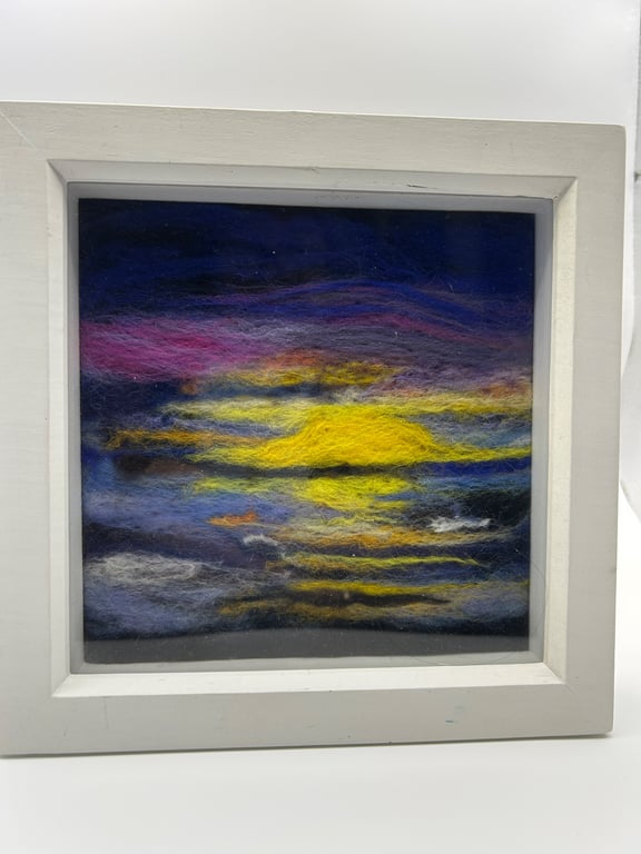 Ocean Sunset ,needle felting original art 