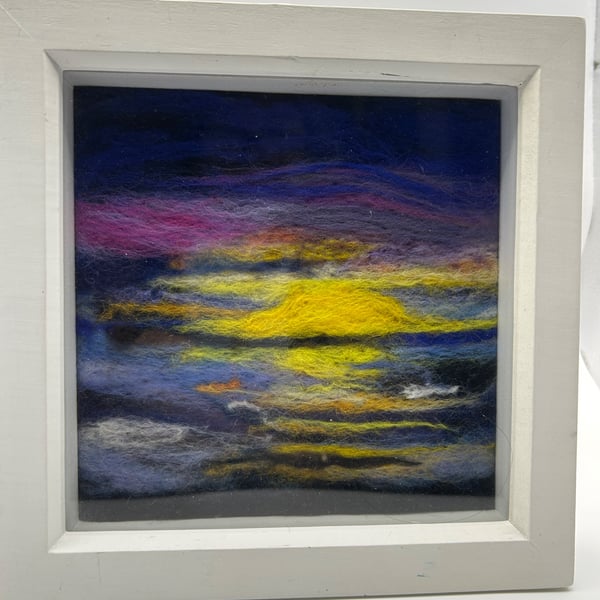 Ocean Sunset ,needle felting original art 