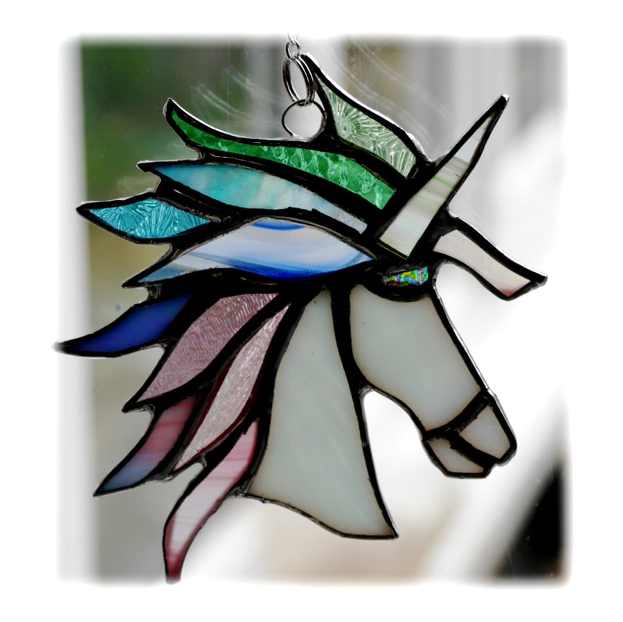 Unicorn Suncatcher Stained Glass Handmade Pastel 013 Serenity