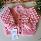  Bobble Design Hand Knitted Baby Girl's Aran Cardigan 6-12 mths size