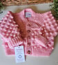  Bobble Design Hand Knitted Baby Girl's Aran Cardigan 6-12 mths size