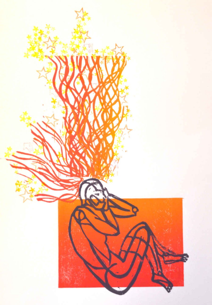 'The Dreamer' hand printed lino cut art print