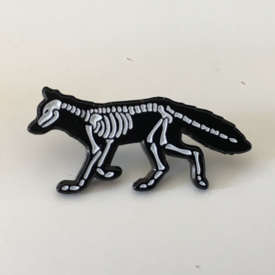 Fox Enamel Pin Badge Brooch with Glow in the Dark X-Ray Skeleton